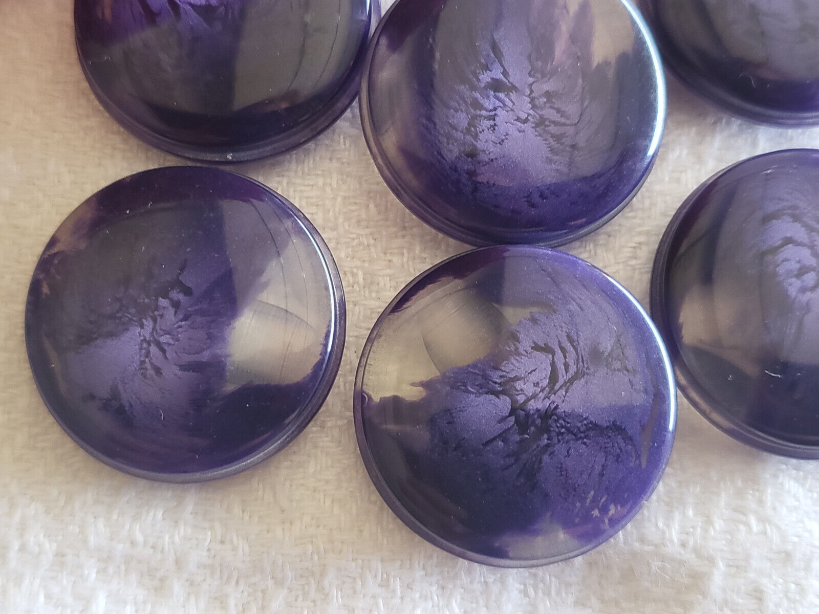 Lot 6 boutons vintage violet transparent veiné à  pied  2,2 cm ref 5952