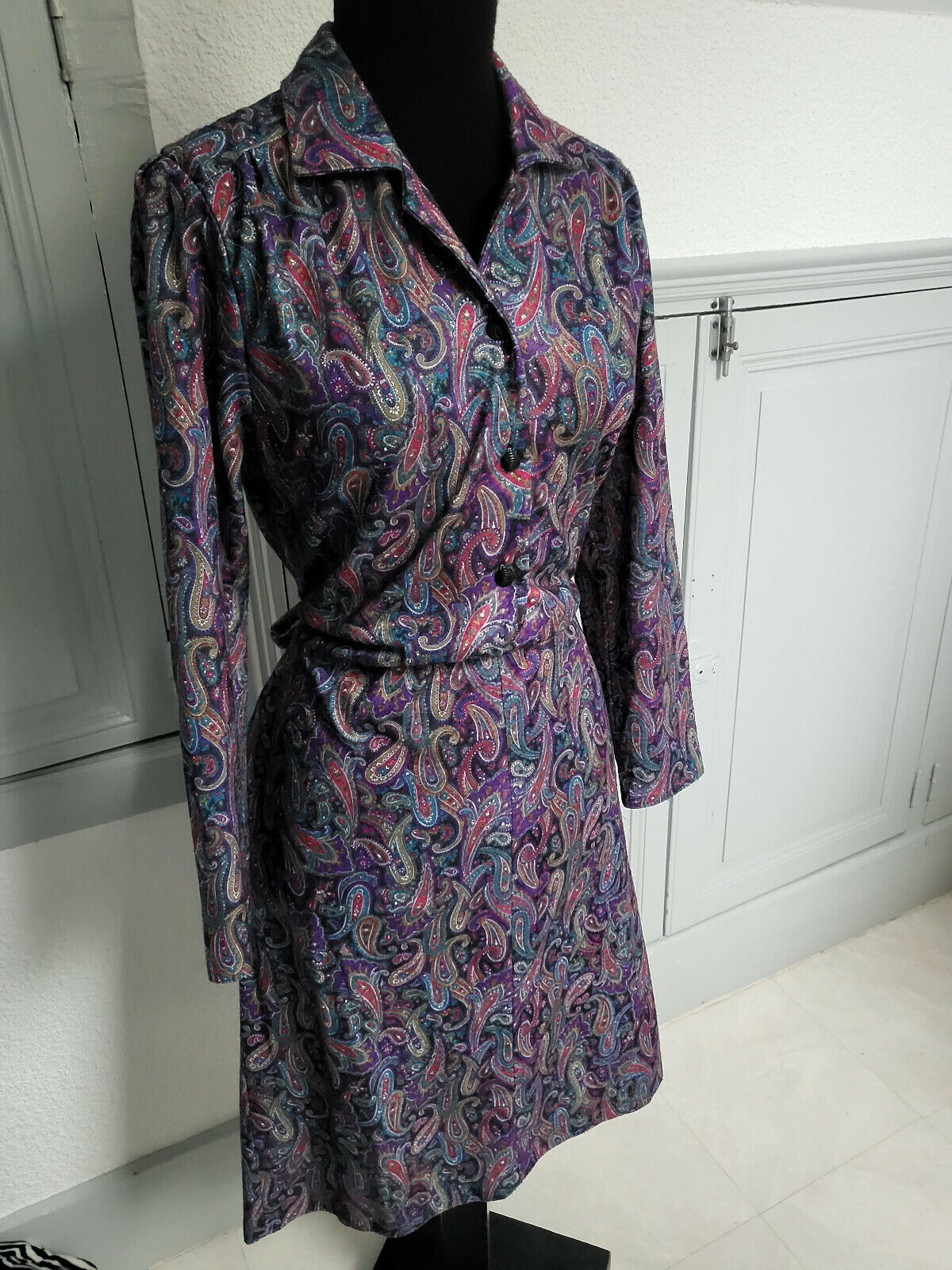 Pur vintage robe ancienne motif cachemire violet taille 42/44 ? B5