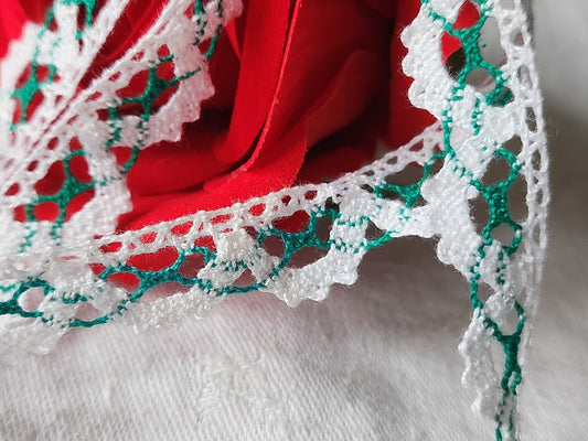 Dentelle vintage bicolore vert  blanc  coton 3 métres sur 1,4 cm A6