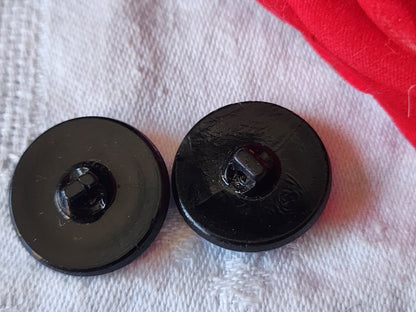 Duo gros boutons vintage en verre noir mat ancien 2,2 cm D16A