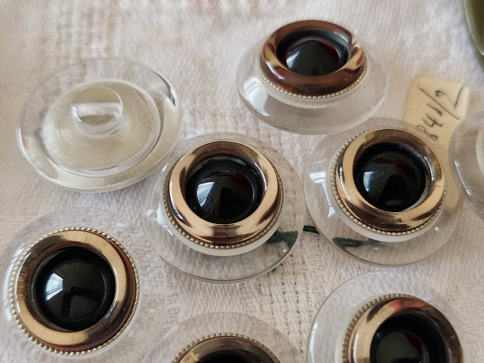 Lot 8 boutons vintage transparent noir argenté pied 2,3 cm superbe ref 5673