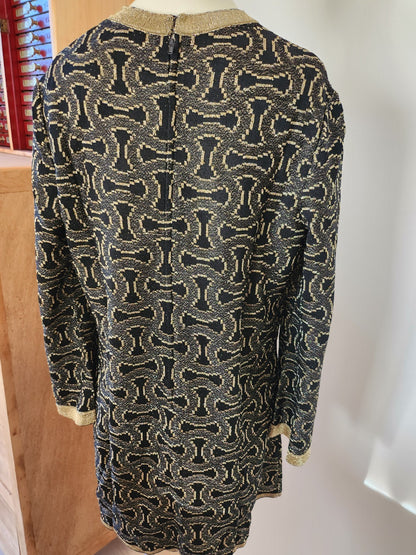 Pur vintage robe pull  manche patte d'eph noir doré  ref portant