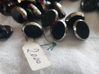 Lot 10 boutons en verre noir argenté vintage ovale mini  0,8 sur 1,1 cm ref 2546