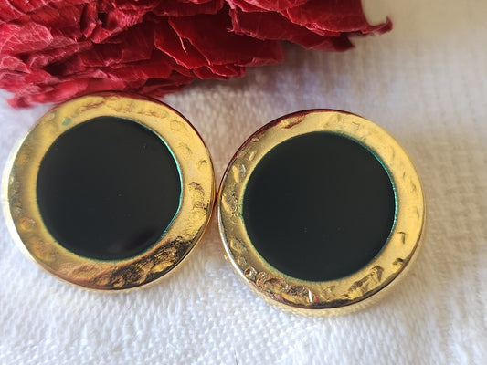 Duo boutons vintage en métal bleu doré 2 cm pied G15G