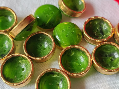 Lot 12 boutons vintage vert moucheté doré superbe 1,7 cm  ref 2180