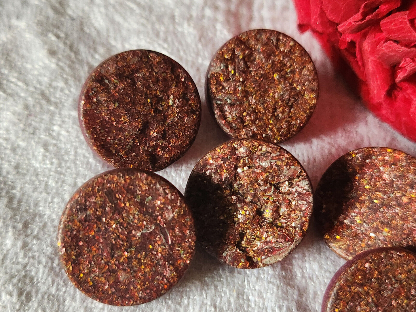 Lot 6 boutons vintage lie de vin paillette effet recyclé pied  1,8 cm ref 4704