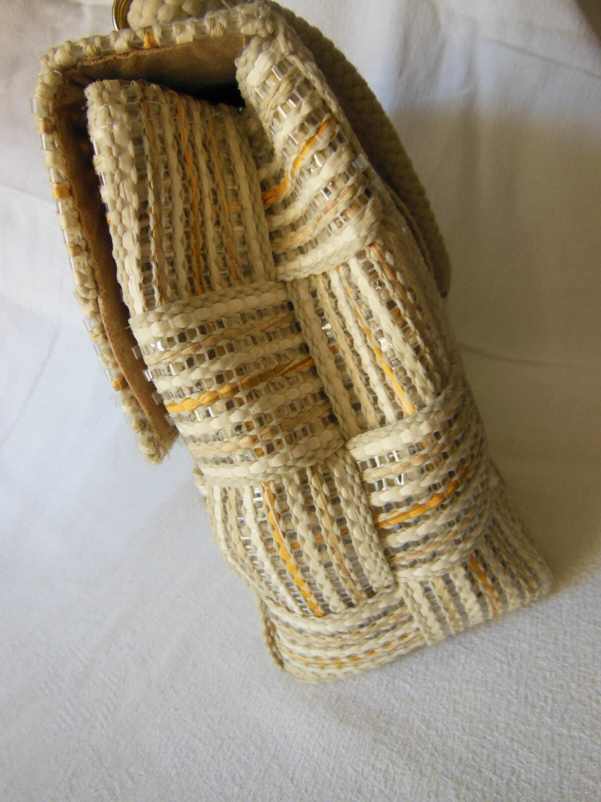 Ancien sac à main vintage Made in Italy été clair effet rafia bandoulière retro