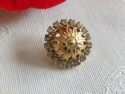 Bouton en métal doré dôme et strass en verre léger 16 mm ou 1,6 cm G12J