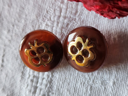 Duo boutons anciens en verre marron laiteux  vintage    1,7 cm D6J