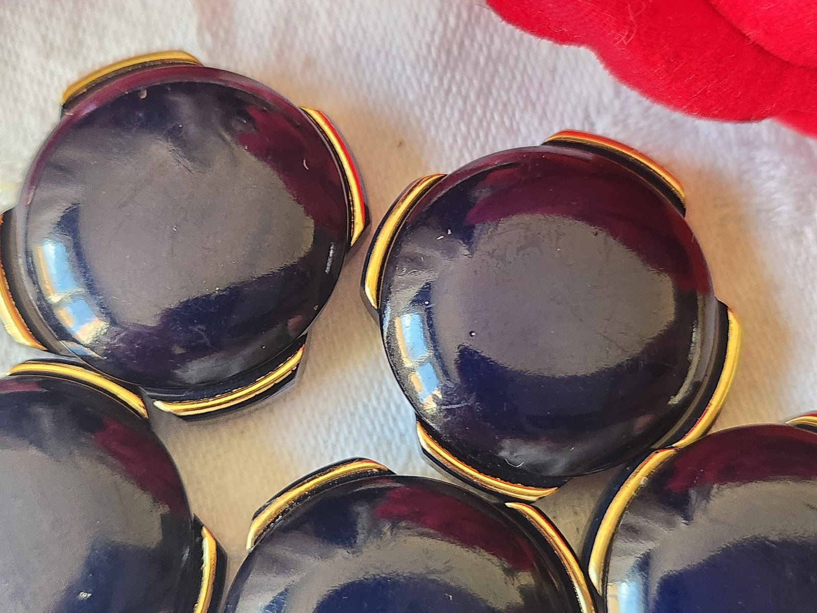 Lot 5 gros boutons vintage  bleu doré pied 2,4 cm ref 4911