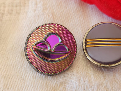 Duo boutons anciens en verre vintage violet   1,7 cm G11D