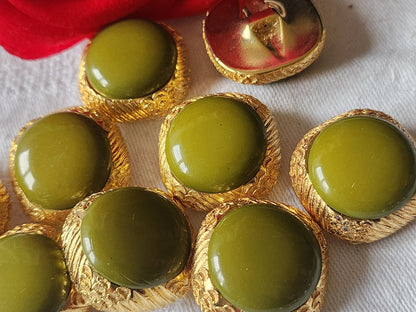 Lot 6 boutons vintage doré vert résine sculpté jolis pied  2,5 cm ref 3880 **