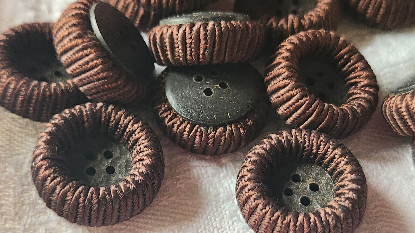 Lot 6 boutons anciens vintage passementerie marron 1,8 cm ref 2411
