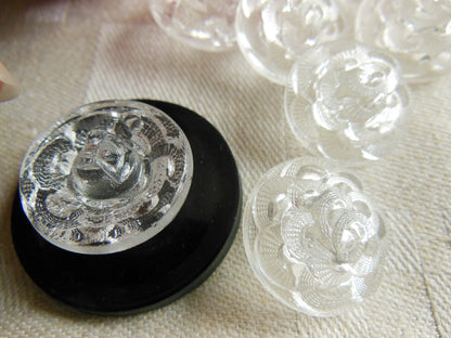 Lot 6 gros et beaux boutons anciens en verre transparent  2,2 cm ref 3859