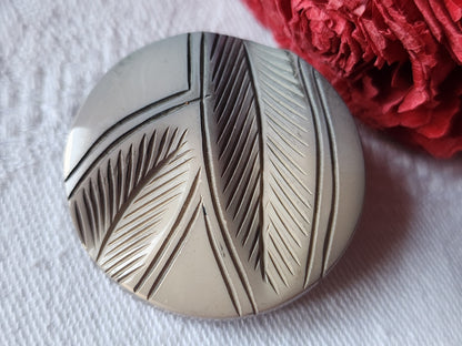 Collection bouton ancien gris camaieu motif feuillage relief 3,3 cm G8N