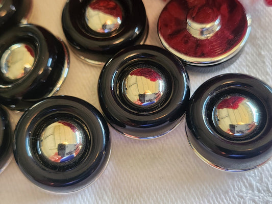 Lot 10 boutons vintage noir argenté superbe pied 1,9 cm ref 5817