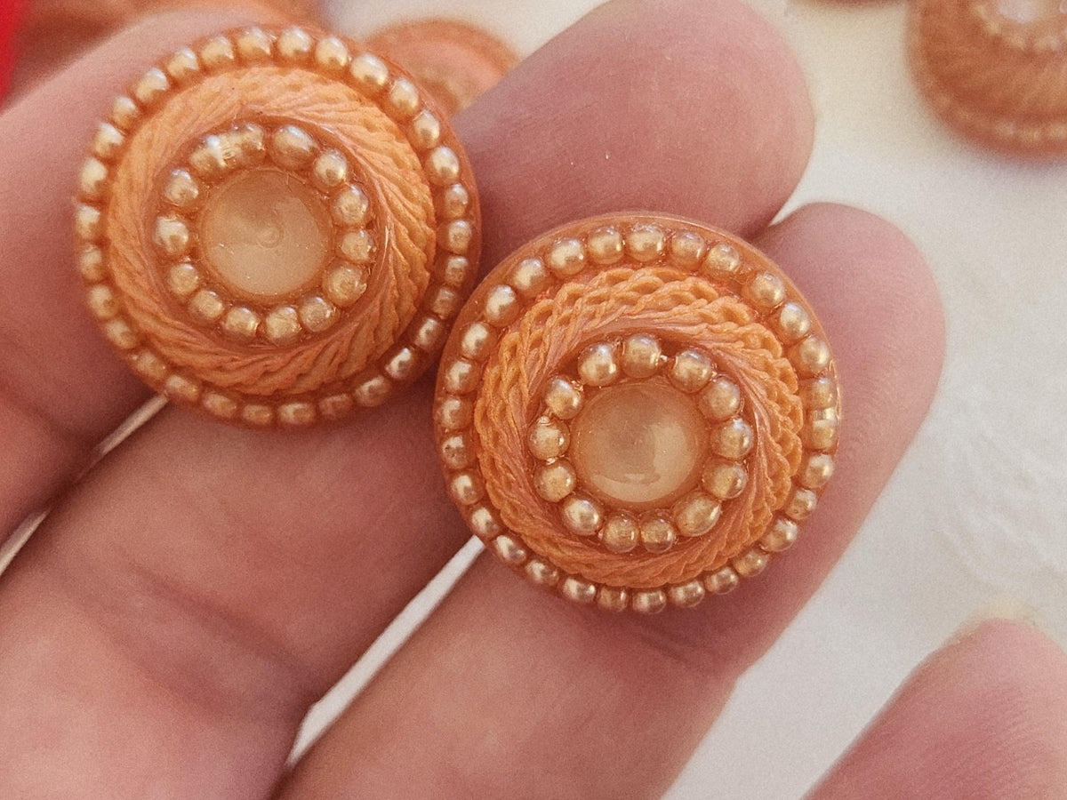 Lot 6 boutons vintage à pied perlé orange superbe 2,3 cm ou 23 mm ref 6282 **