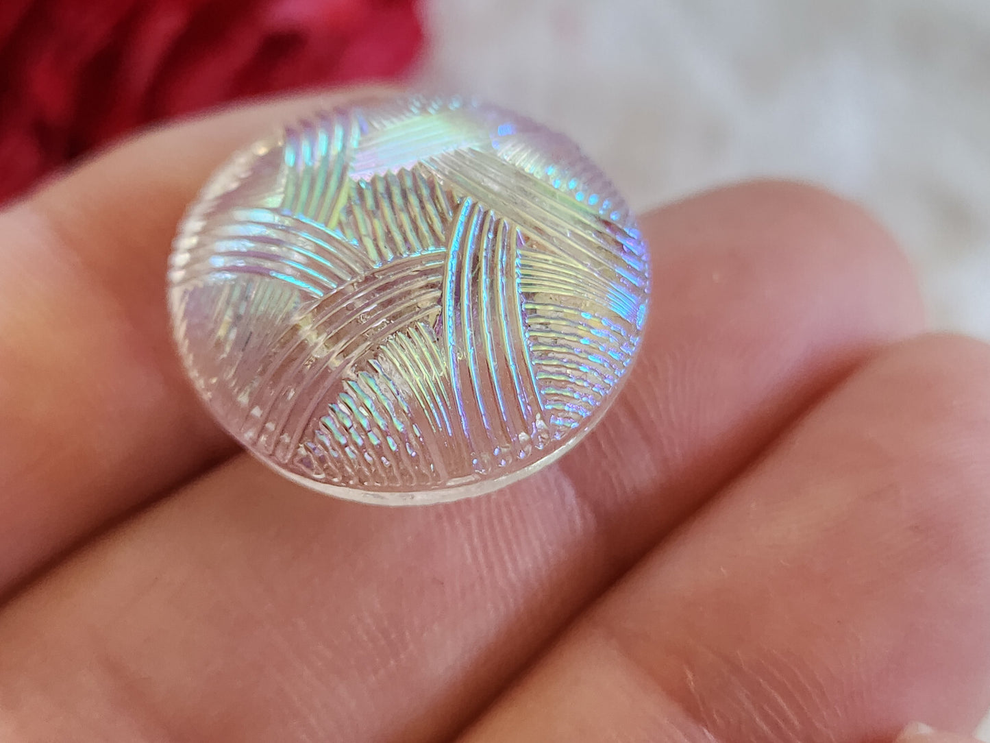 Gros bouton en verre mordoré strié pied ancien vintage  2,2 cm D13B