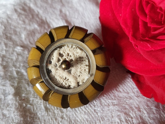 Bouton ancien collection marron dentelle emprisonnée 2,1 cm G19D
