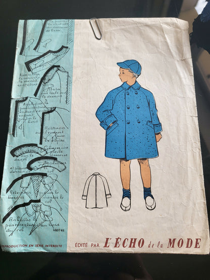 Patron ancien casquette pardessus  garçon enfant 2/4 ans patron modèle