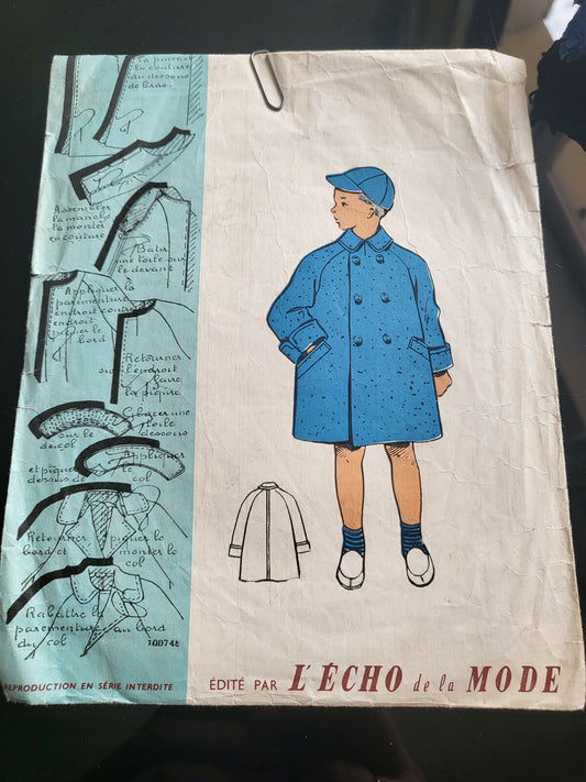 Patron ancien casquette pardessus  garçon enfant 2/4 ans patron modèle