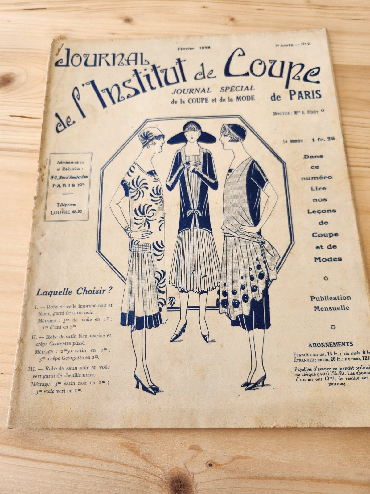 Journal de l'institut de coupe de paris année folle mode Fevrier 1926 patron