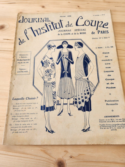 Journal de l'institut de coupe de paris année folle mode Fevrier 1926 patron