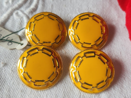 Lot 4  boutons vintage en métal jaune hyper léger 2,1 cm ref 143