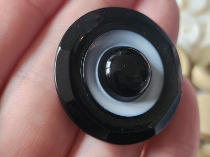 Superbe et gros bouton ancien en verre noir pied métal 3,4 cm G19O