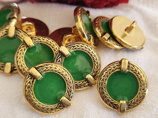 Lot 6 jolis boutons vintage en métal doré cœur vert foncé 2,3 cm ref 6136