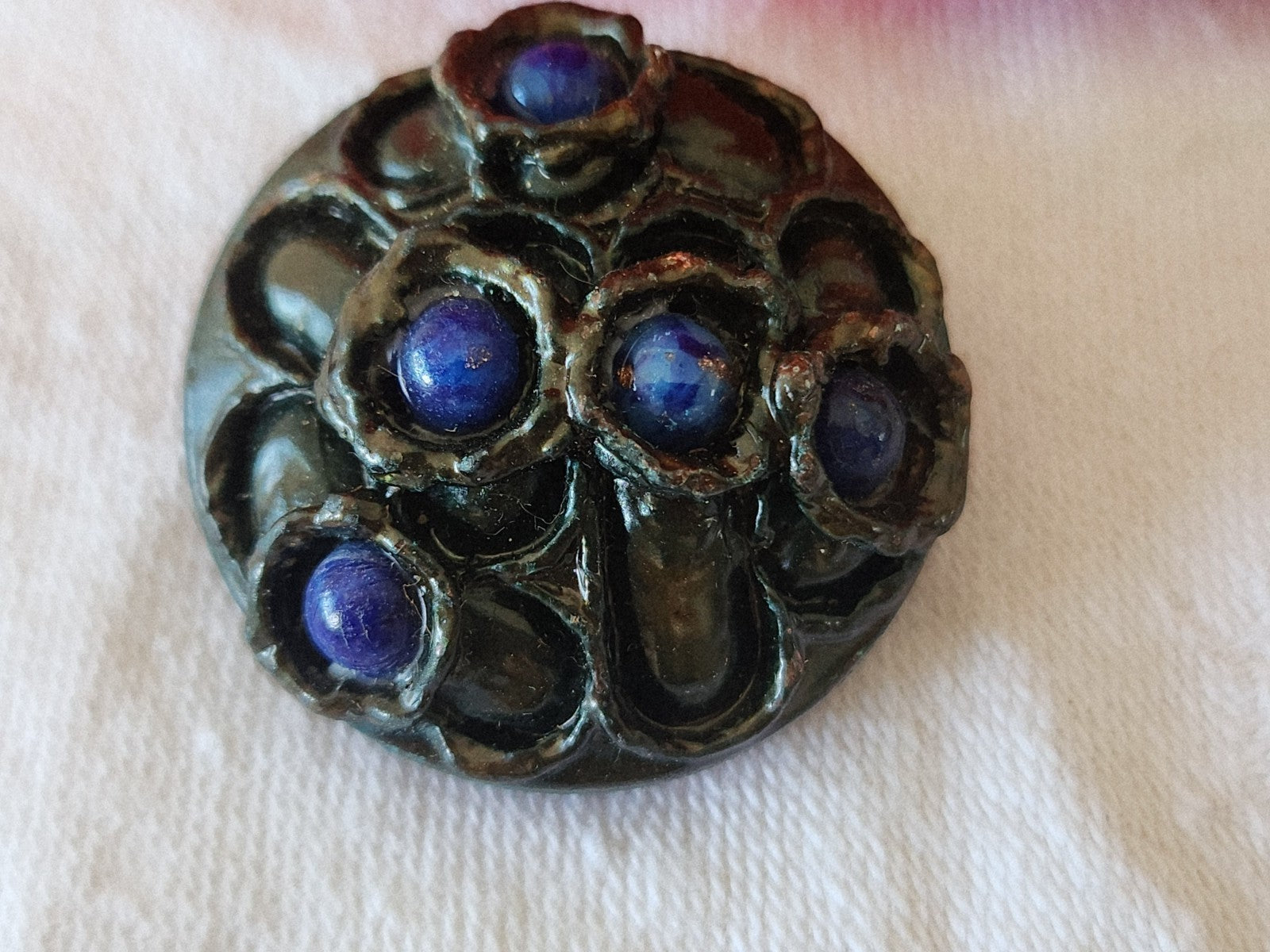 Collection gros bouton vintage perlé bleu à pied 3 cm G2N