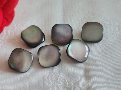 Lot 6 boutons vintage  en nacre gris  carré pied 1,5 cm ref 6234