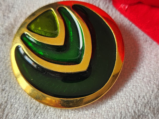 Enorme bouton vintage en métal doré 3,3 cm vert à pied G19P