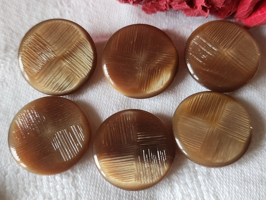 Lot 6 boutons vintage marron strié pied plat 2,1 cm ref 1249