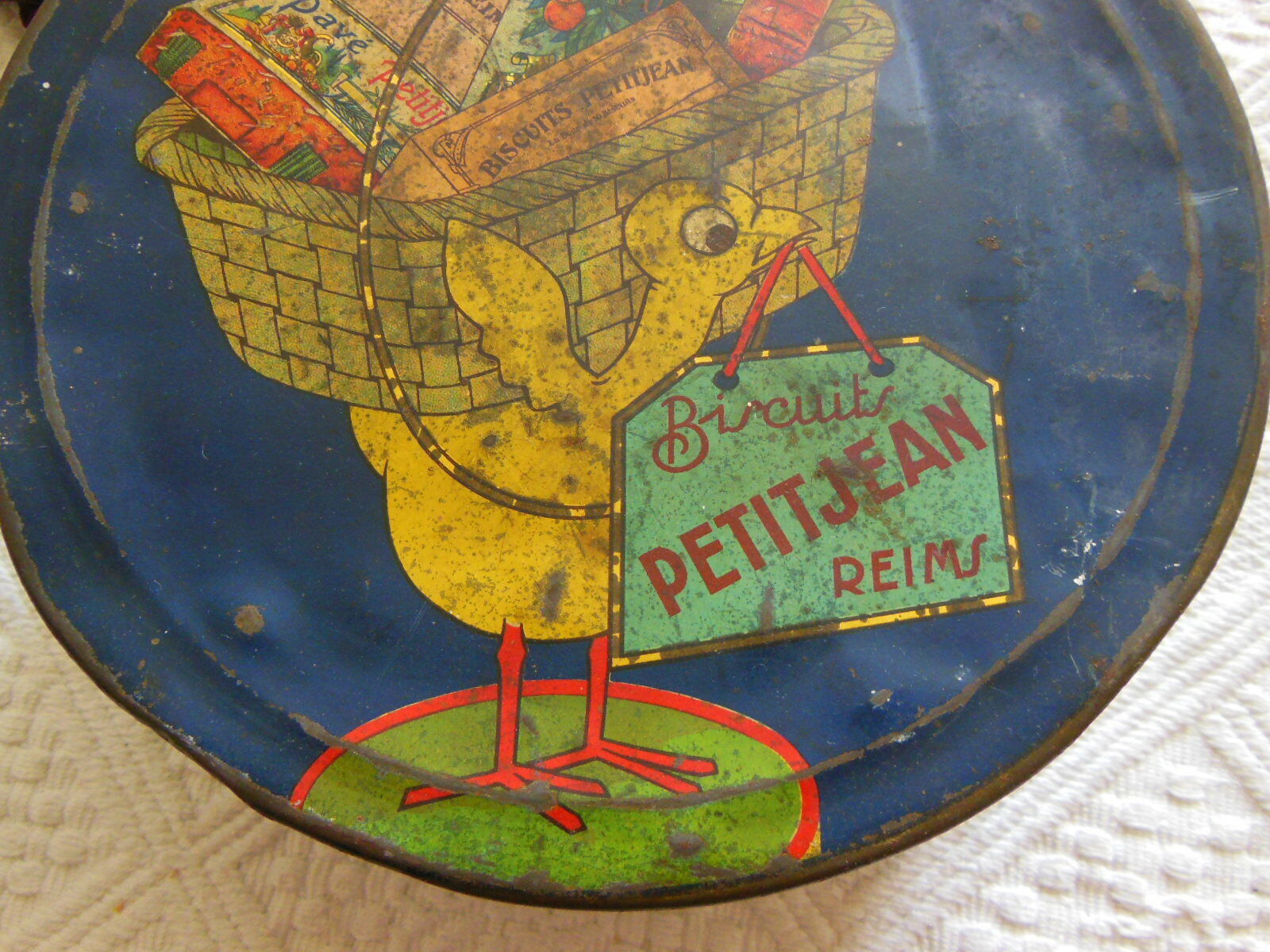 Ancienne boite tôle Lithographiée humour biscuit Petitjean collection