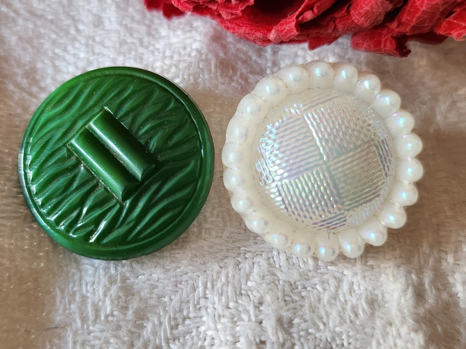 Duo boutons anciens en verre motif coloré  1,8 cm G15B