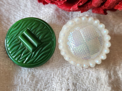 Duo boutons anciens en verre motif coloré  1,8 cm G15B
