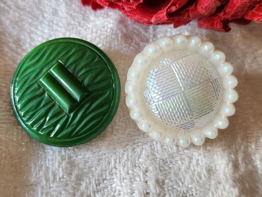 Duo boutons anciens en verre motif coloré  1,8 cm G15B