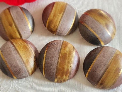 Lot 6 gros boutons vintage céramique camaïeu marron pied métal 2,7 cm ref 6229