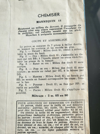 Patron ancien chemisier en toile de soie neuf taille 44 ou 42 et 46 