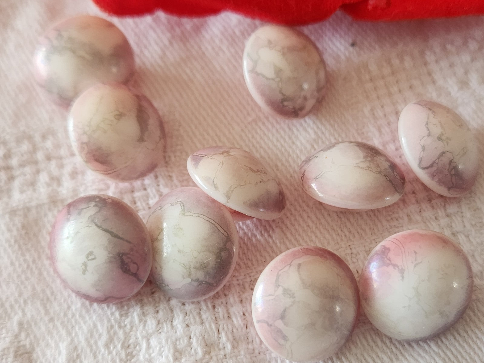 Lot 5 boutons vintage en verre rose gris 1,3 cm 13 mm pied ancien ref 6449