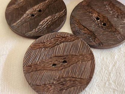 Trio énormes  boutons vintage marron mat texturé 3,4 cm ref 679