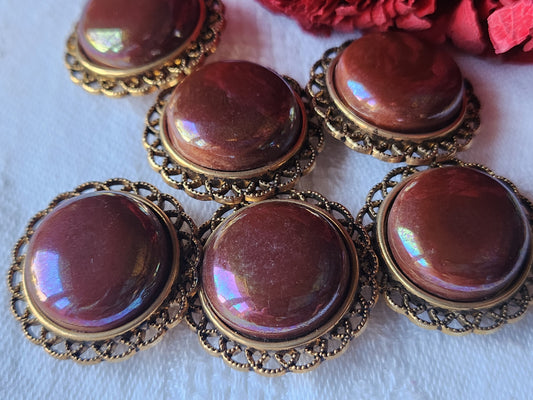 Lot 7 superbes boutons vintage marron reflet modoré 2,5 cm ref 396