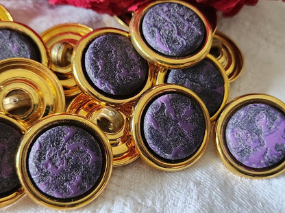 Lot 6 boutons vintage métal teinte violet marbré pied 2,1 cm ref 4696