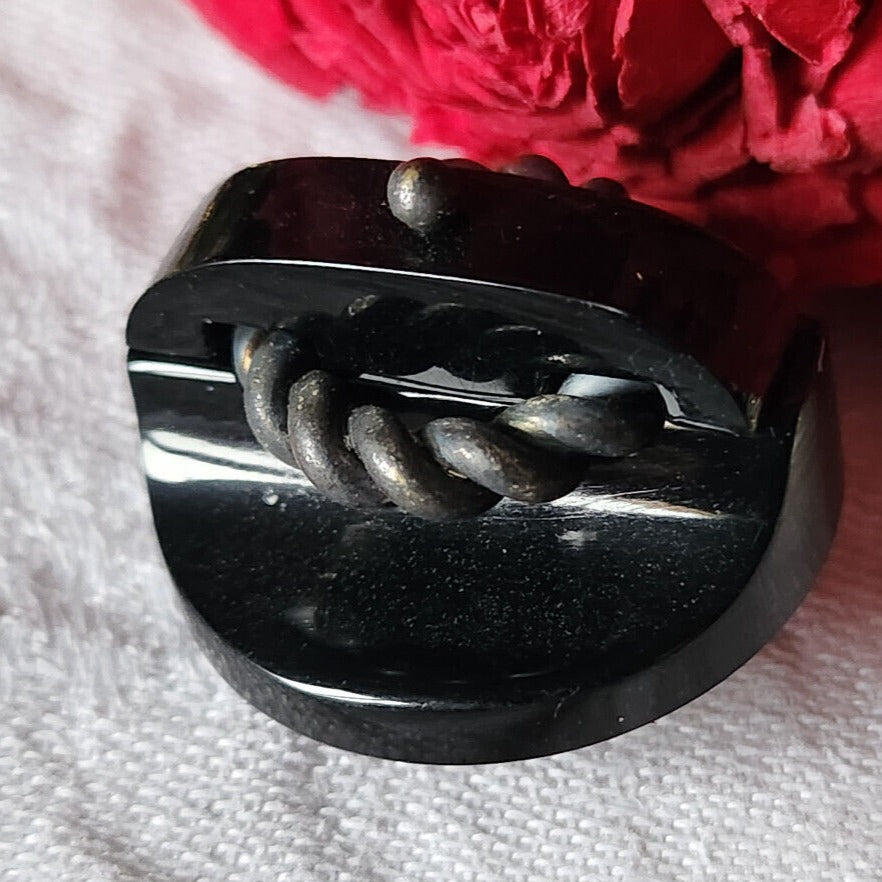 Volumineux bouton ancien épais noir pied metal original 2,6 cm  ref 1245