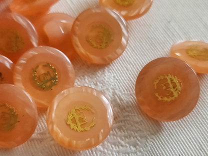 Lot 12 boutons vintage rose inclusion doré à pied 1,5 cm ou 15 mm ref 6386