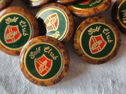 Lot 9 boutons vintage "golf club"  lourd pied marron 2,3 cm ref 6049
