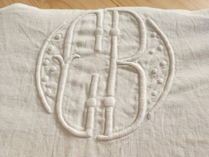 Ancien grand drap  coton monogramme CM jour 215 sur 310  cm  B8