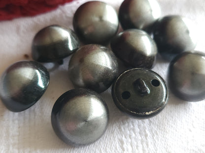 Lot 10 boutons vintage en métal argenté noir bombé superbe 1,7 cm ref 5272
