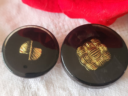duo gros boutons vintage inclusion doré noir pied 2,7 et 3,2 cm G2R